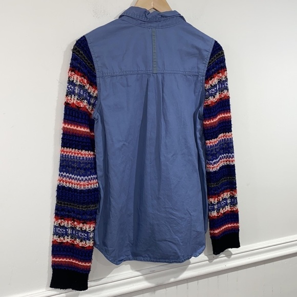 Free People shacket shirt sweater knit sleeve small fair isle chambray - Picture 8 of 9